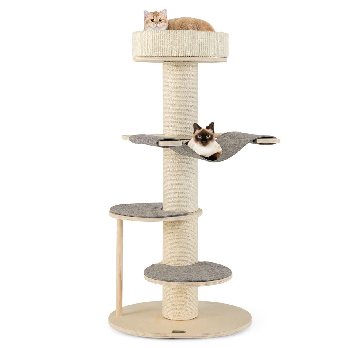120 cm Wooden Cat Tree – Scratching Post with Hammock, 3 Platforms & Sisal Posts